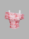 Floral Tie Dye Tee Cold Shoulder Ruched Short Sleeve Crop Tops Casual Fabric 2000s Cute Clothes Hoodie, Sweatshirt