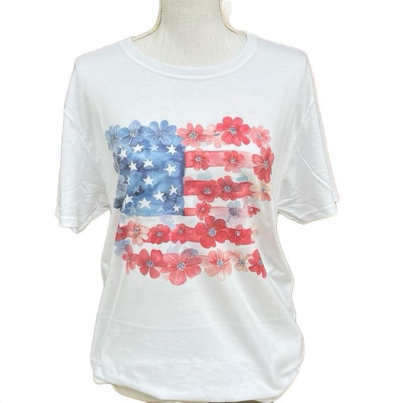 Floral USA Flag Tee - Fourth of July Womens Shirt Hoodie, Sweatshirt | GrindPrints.com