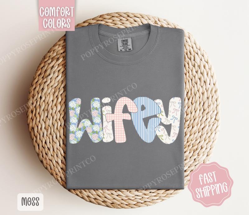 Floral Wifey Comfort Colors Shirt, Cute Spring Wife Tshirt, Trendy Coquette Tee Hoodie, Sweatshirt | GrindPrints.com