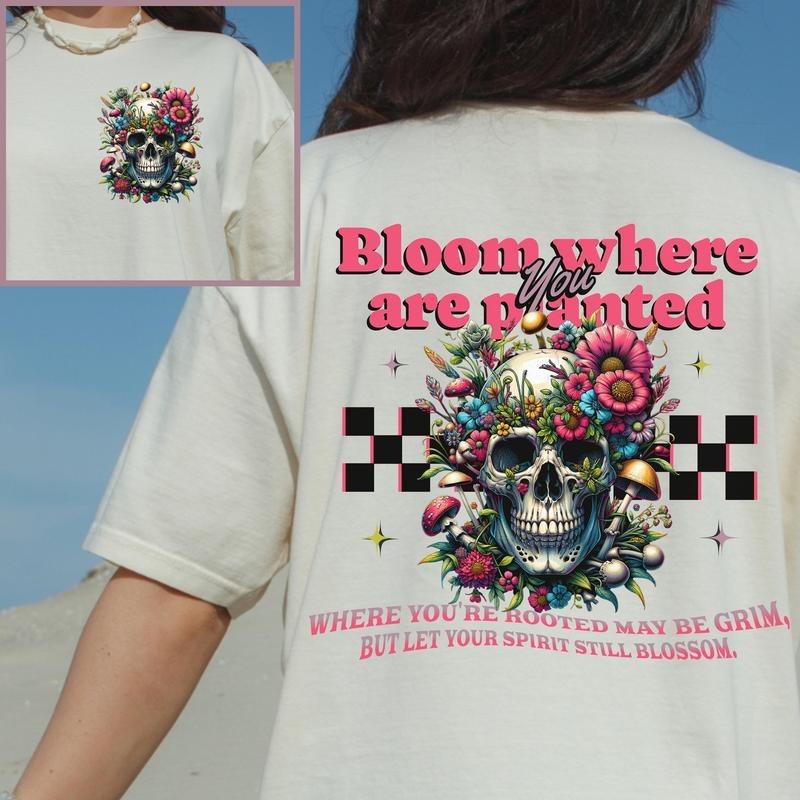 Floral Skull Y2k Botanical Dark Academia Front Back Tattoo Print Retro Cottagecore Whimsigoth Mushroom Teeshirt T-Shirts, Hoodie, Sweatshirt
