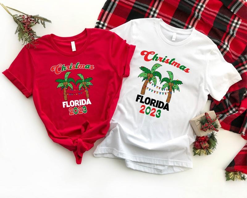 Florida Christmas 2023 Shirt, Christmas Light Shirt, Xmas Palm Tree Tee, Matching Family Vacation Trip Tee, Beach...