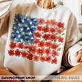 Flower Brushstroke America Flag Png, American Flag Floral Png, 4th July Png Design, Jesus Christian Png, USA Flag,...