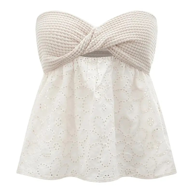 Flowy Tube Top Twist Front Cut Out Eyelet Strapless Embroidery Bandeau T-Shirts, Hoodie, Sweatshirt | GrindPrints.com