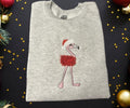 Fluffy Christmas Flamingo Embroidered Crewneck Sweatshirt T-Shirts, Hoodie | GrindPrints.com