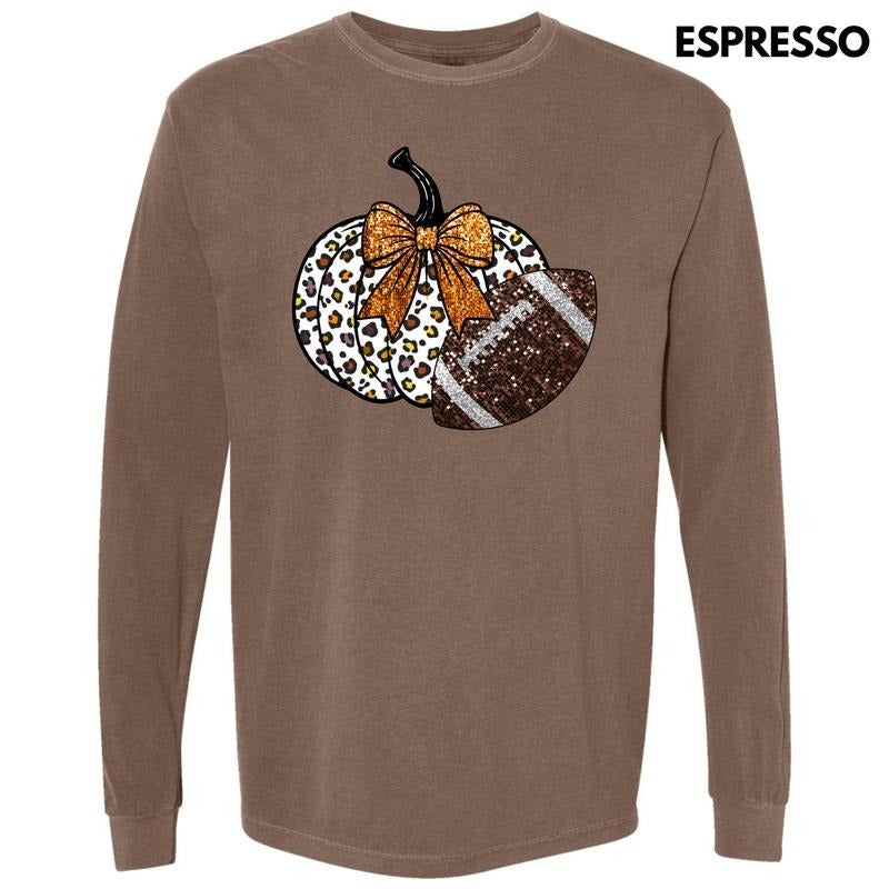 Football & Pumpkin FAKE Glitter Long Sleeve Comfort Colors T-Shirt 'NLB' Hoodie, Sweatshirt | GrindPrints.com