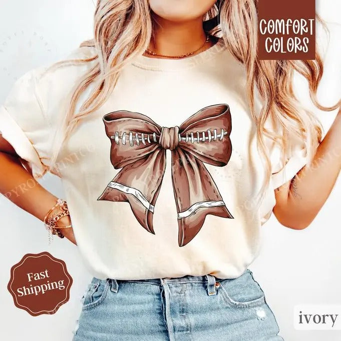 Football Bow Shirt Comfort Colors, Womens Football Tee, Womenswear Oversized Crewneck Hoodie, Sweatshirt | GrindPrints.com