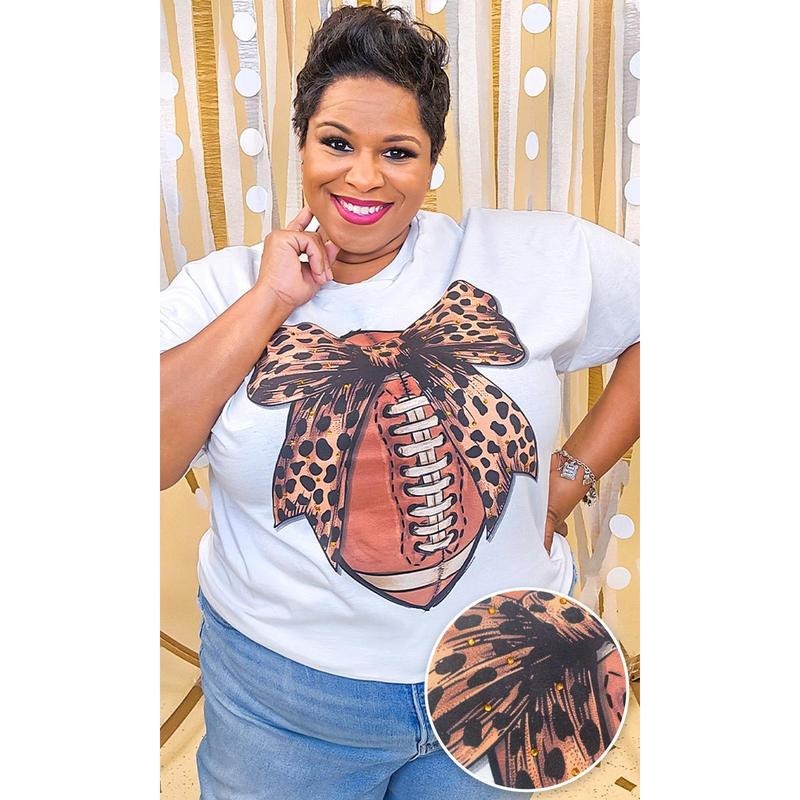 Football Cheetah Bow Rhinestone Graphic Shirt Hoodie, Sweatshirt | GrindPrints.com