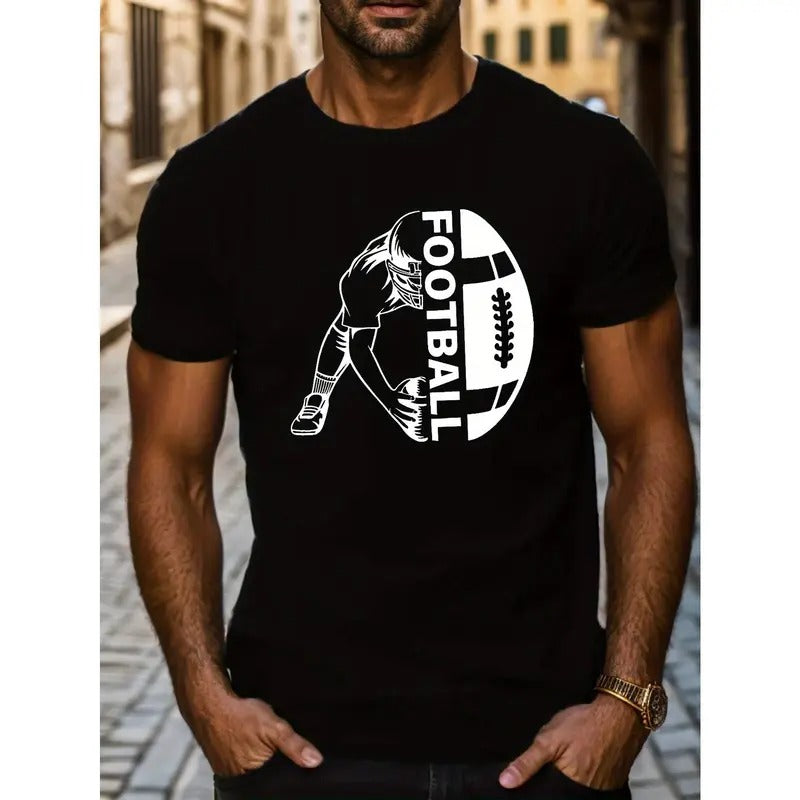 Football Frenzy Print T Shirt - Stylish Tees Designed Exclusively For Men, Ultra-Casual Short Sleeve Design For Warm...
