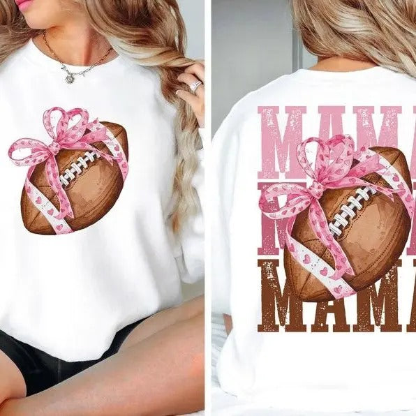 Football Mama Bow TShirt, Fall Coquette Bow Shirt, Football Mom Shirt, Game Day Sublimation Tee, Casual Cotton Graphic...
