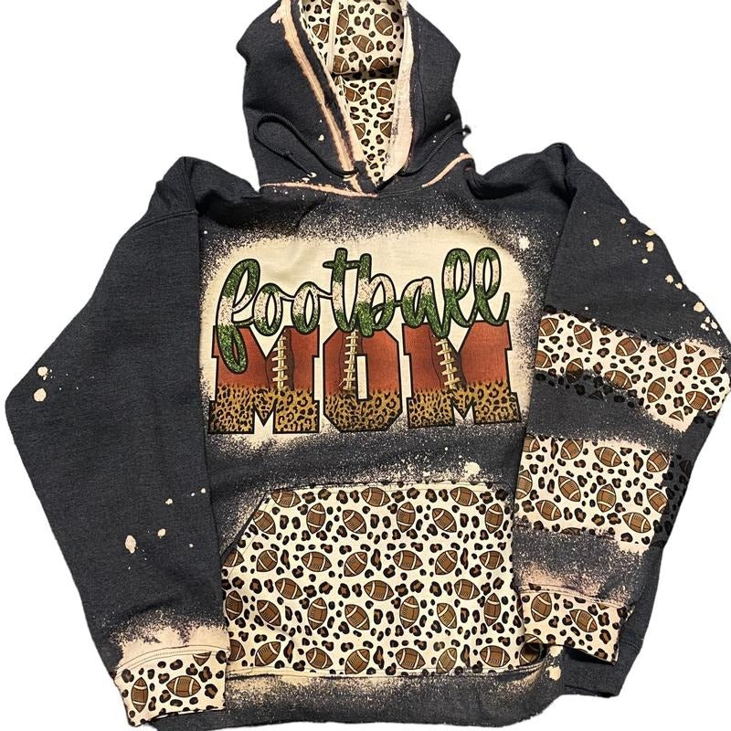 Football Mom Bleached Hoodie T-Shirts, Sweatshirt | GrindPrints.com