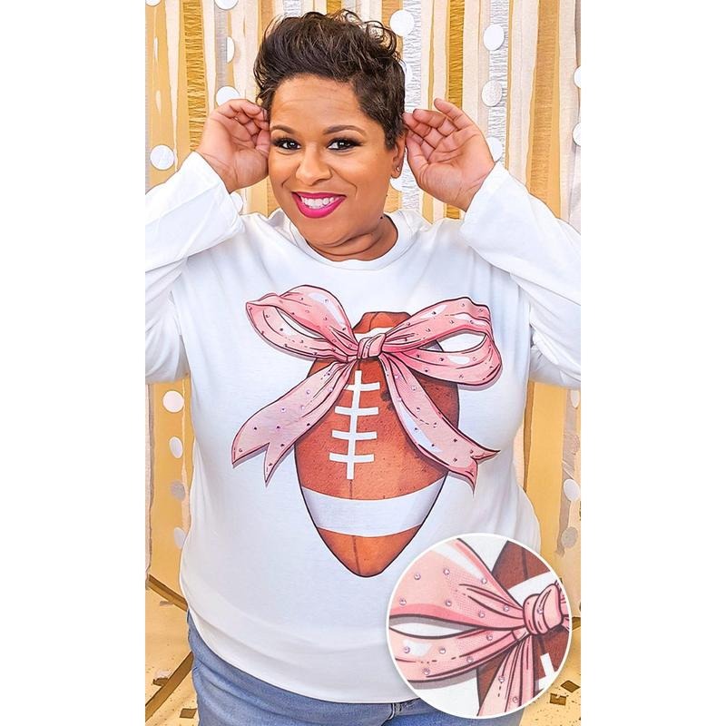 Football Pink Bow Rhinestone Graphic Long Sleeve Shirt Hoodie, Sweatshirt | GrindPrints.com