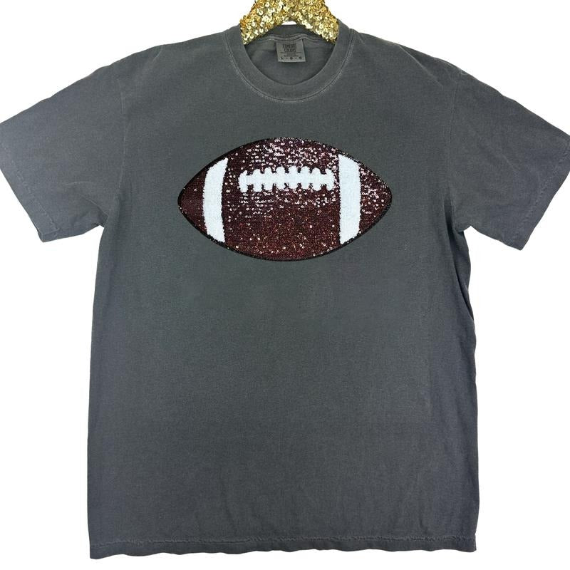 Football Sequin Patch Comfort Colors T-Shirt Hoodie, Sweatshirt | GrindPrints.com