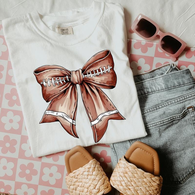 Football Shirt, Football Mom Shirt, Football with Coquette Bow T-Shirts for Women, Fall Shirt, Football Season Hoodie,...