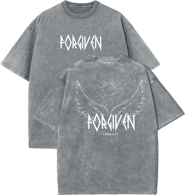 Forgiven Luke 6_37 Unisex Washed T-Shirt, Christian t shirts, Vintage 90s Graphic Tee, Gift Top Womenswear Cotton Mineral...