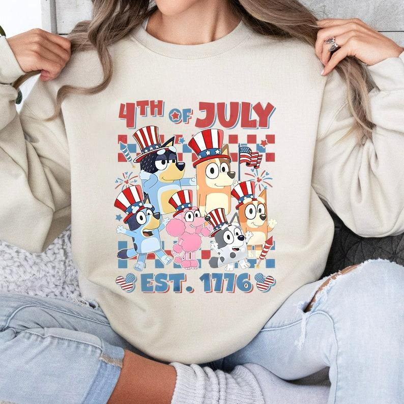 Fourth Of July T-shirt, Bluey USA 4th of July Sweatshirt, Red White & Bluey Shirt Hoodie | GrindPrints.com