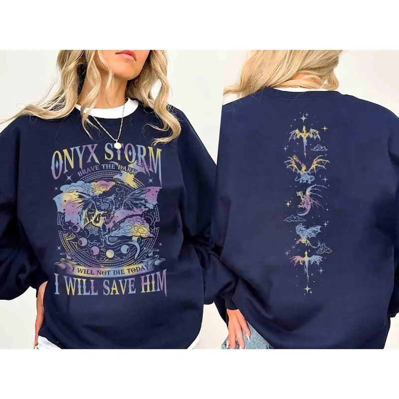 Fourth Wing Series Sweatshirt, Onyx Storm Brave The Dark Sweatshirt, Dragon Rider Shirt, Bookish Tee Gift For Book Lover,...