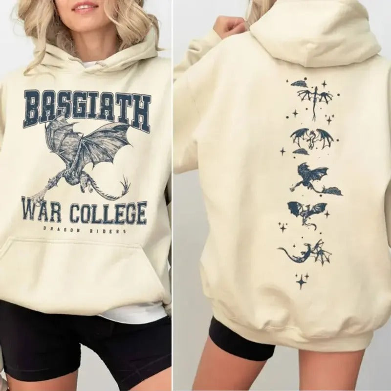 Fourth Wing Wyvern Double Sided Sweatshirt, Basgiath War College Shirt, Bookish Fourth Wing Hoodie, Dragon Rider,...
