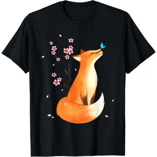 Fox Japanese Cherry Blossom Flower Vintage Gift T-Shirt Made in USA Hoodie, Sweatshirt | GrindPrints.com