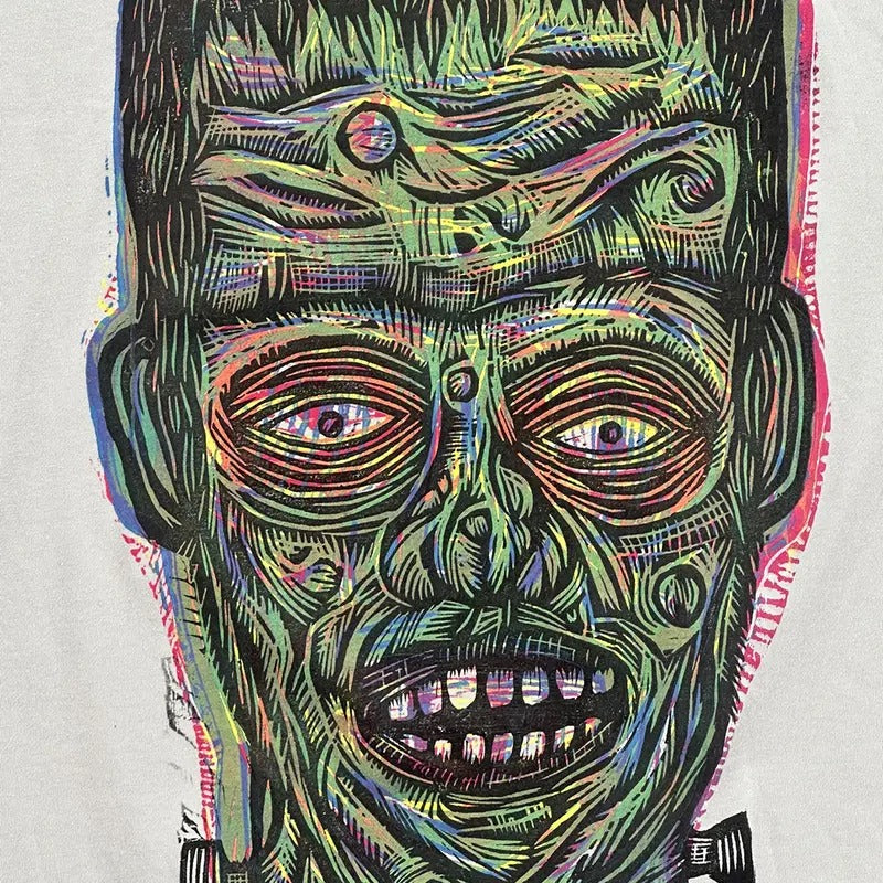 Frankenstein Woodcut  Hand printed  T Shirt Menswear graphic  tees Cotton Top Soft Long Hoodie, Sweatshirt | GrindPrints.com