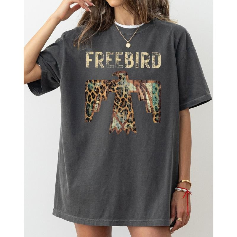Free Bird, Western Thunderbird, Leopard Print, Concert Tee, Country, Rock Music Tshirt Comfort Colors T-Shirt Hoodie,...