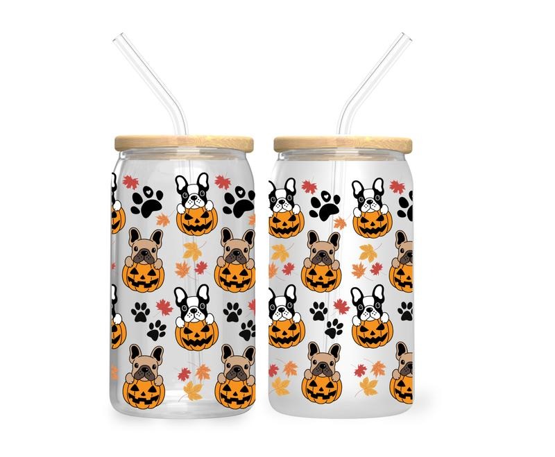 French Bulldog 16oz Halloween Glass Tumbler T-Shirts, Hoodie, Sweatshirt | GrindPrints.com