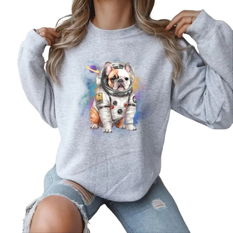 French Bulldog Astronaut Crewneck Sweatshirt T-Shirts, Hoodie | GrindPrints.com