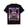 French Bulldog Mom Themed Cotton T-Shirt, Casual Crew Neck, Non-Stretch Knit Fabric, Regular Fit, with Cartoon Dog made...