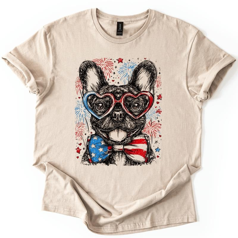 French Bulldog, Frenchie Patriotic Dog, USA, America, Pet Lover, 4th of July, Soft Style T-Shirt, Soft Style Tee, Women's...