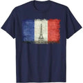 French Flag Vintage Postcard Style with Eiffel tower T-Shirt Made in USA Hoodie, Sweatshirt | GrindPrints.com