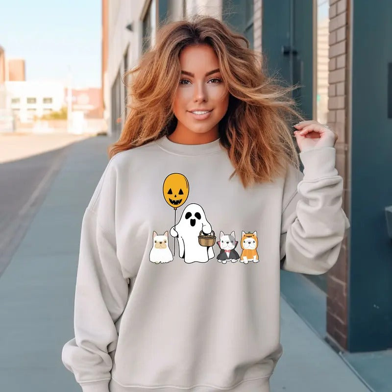 Frenchie Ghost Crewneck Sweatshirt T-Shirts, Hoodie | GrindPrints.com