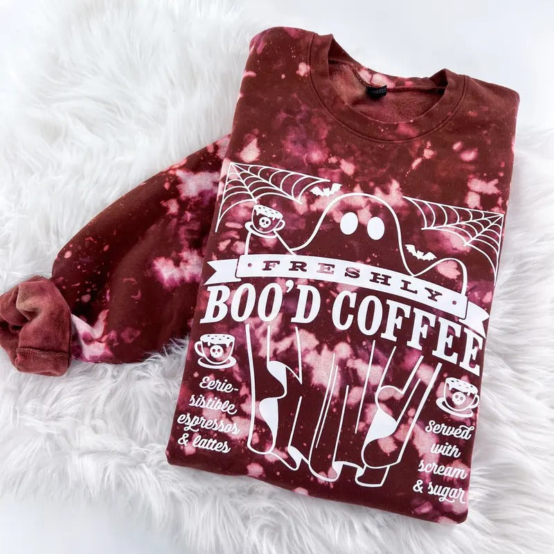 Freshly Boo'D Coffee Ghost Halloween Marbled Sleeve Print Comfy Womenswear Tops T-Shirts, Hoodie, Sweatshirt