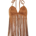 Fringe Tied Backless Deep V Neck Suede Halter TopY2K T-Shirts, Hoodie, Sweatshirt | GrindPrints.com