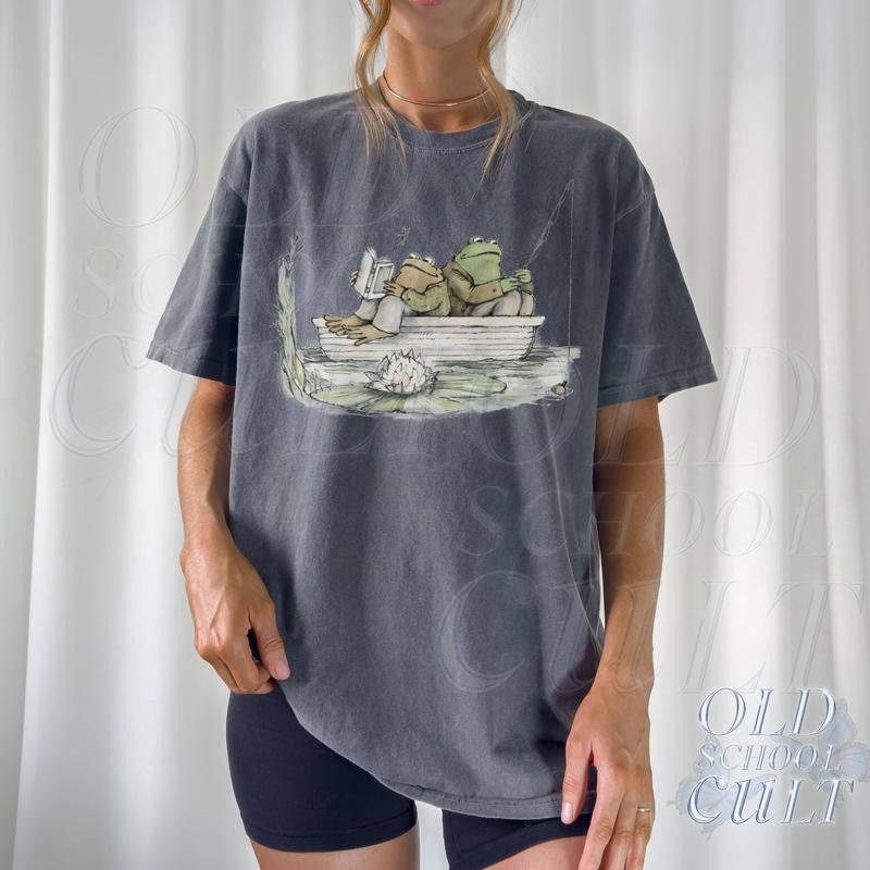 Frog 90s Vintage  Shirt, Retro Toad Tee, Nature Shirt, 2000s Frog T-Shirt, Book Lovers Shirt, Oversize Cute Cotton Washed...
