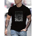 Frog And Mushroom Pattern Print Men's Slightly Stretch T-shirt, Graphic Tee Men's Summer Clothes, Men's Outfits Made in...