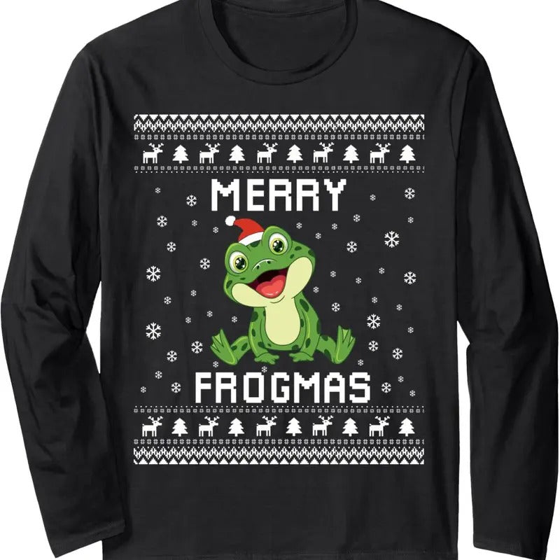 Frog Ugly Christmas Sweater Frog Lover Holiday Present Long Sleeve T-Shirt Hoodie, Sweatshirt | GrindPrints.com