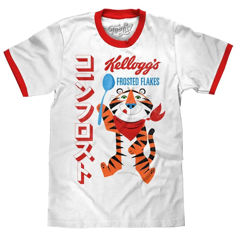Frosted Flakes Tony the Tiger Ringer T-Shirt - White and Red Hoodie, Sweatshirt | GrindPrints.com
