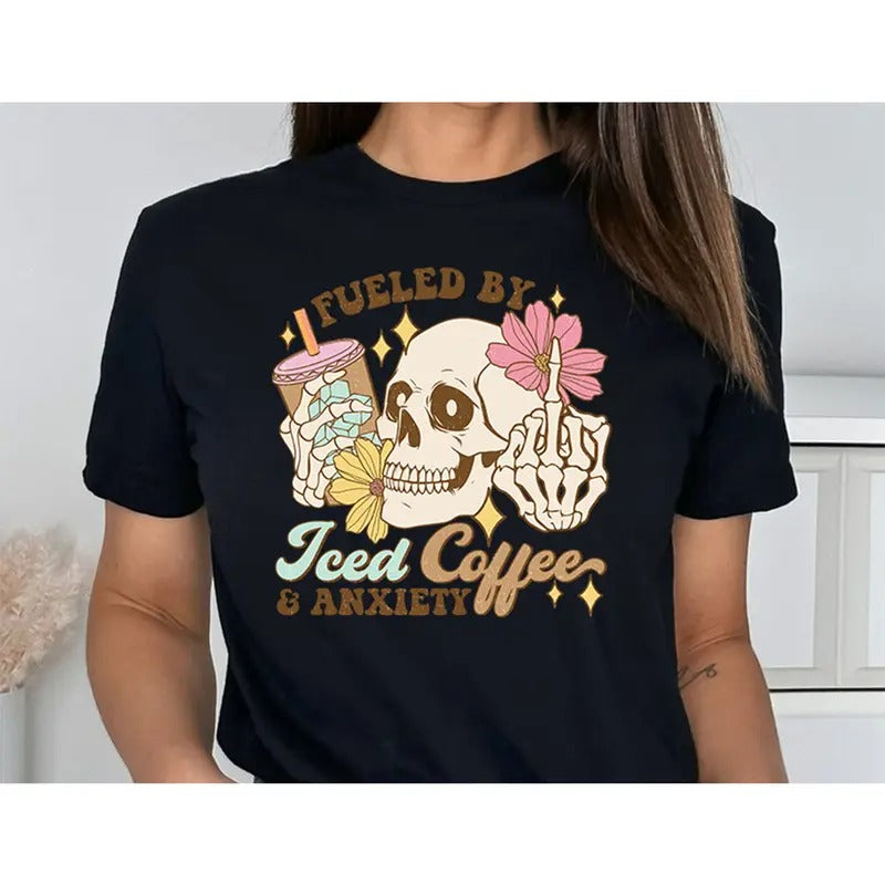 Fueled by Iced Coffee and Anxiety Shirt, Mom Iced Coffee shirt, Mama Anxiety Shirt shirt, Coffee Shirt, Retro Mom Shirt...