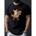Fun Summer Tees for Men - Corgi On A Dinosaur Print Short Sleeve T-Shirt, Casual Tee for Summer Made in USA Hoodie,...