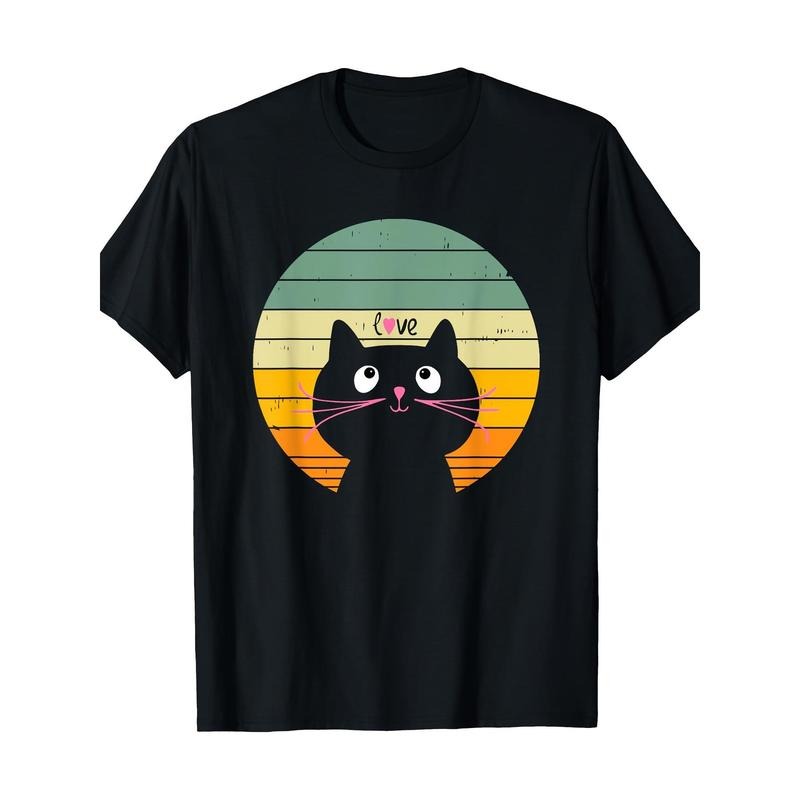 Fun and cute Retro Sunset Retro style Cat Love T-shirt -100% cotton Made in USA Hoodie, Sweatshirt | GrindPrints.com