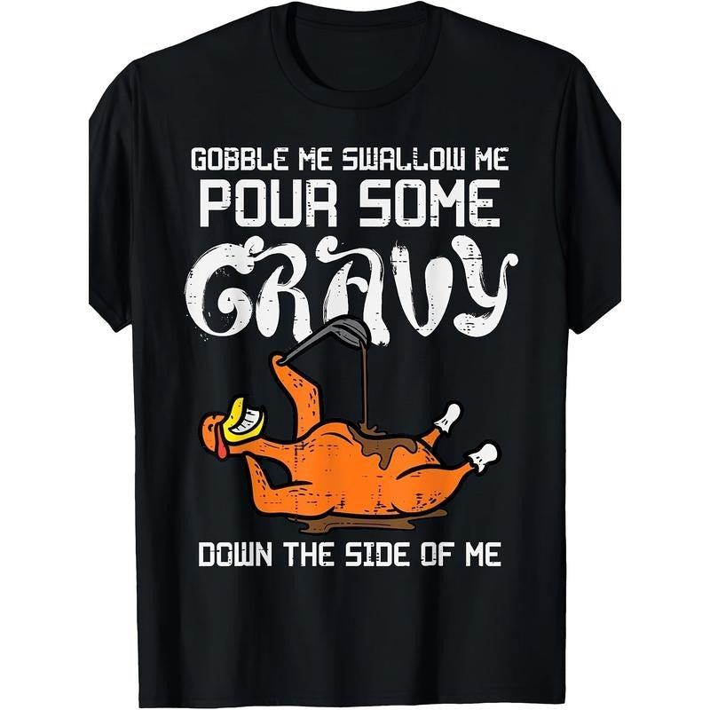 Funny 'Gobble Swallow Me' Turkey 100% Cotton Casual Short Sleeve Shirt Thanksgiving & Casual Made Usa T-Shirts, Hoodie, Sweatshirt