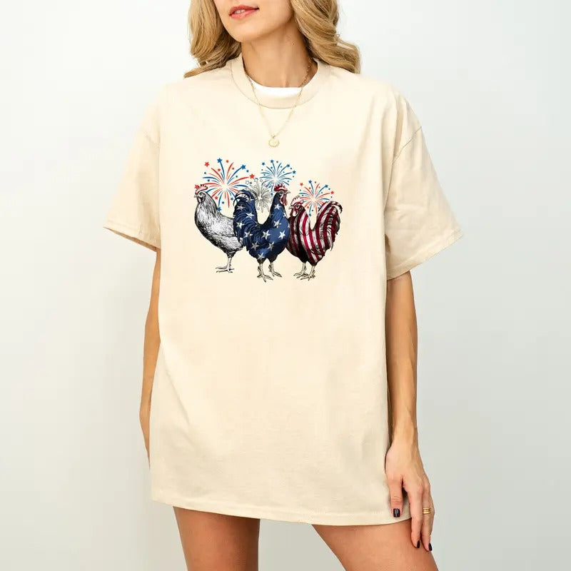 Funny 4th of July Shirt, Chicken Shirt, Independence Day Tee, USA Flag Shirt, Patriotic Shirt, Freedom Shirt, Womens...