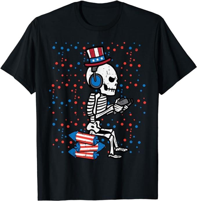 Funny 4th July Shirts 4th July Skeleton Gamer Funny America Menswear Top Casual Cotton T-Shirts, Hoodie, Sweatshirt
