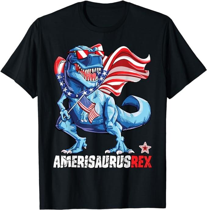 Funny 4th July Shirts Dinosaur 4th July Amerisaurus T Rex Funny Menswear Top Casual Cotton T-Shirts, Hoodie, Sweatshirt