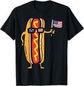 Funny 4th of July Shirts For Men, Hotdog Sunglasses American Flag T-Shirt Menswear Top Casual Cotton Hoodie, Sweatshirt