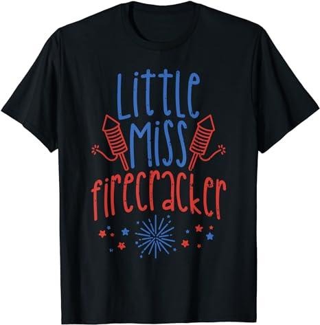 Funny 4th of July Shirts For Men, Little Miss Firecracker Funny 4th Of July Patriot Girls Gift T-Shirt Menswear Top...