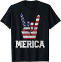 Funny 4th July Shirts Merica Rock Sign 4th July Vintage American Flag Retro USA Menswear Top Casual Cotton T-Shirts, Hoodie, Sweatshirt