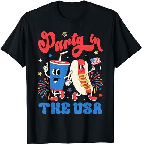 Funny 4th of July Shirts For Men, Party In The USA Cute Soda And Hotdog Patriotic 4th of July T-Shirt Menswear Top Casual...