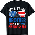 Funny 4th of July Shirts For Men, Will Trade Brother For Firecrackers Funny 4th Of July T-Shirt Menswear Top Casual...