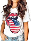 Funny 4th of July Shirts For Women, American Flag Lips T-Shirt Funny July 4th Independence Day Graphic Tees Tops Casual...