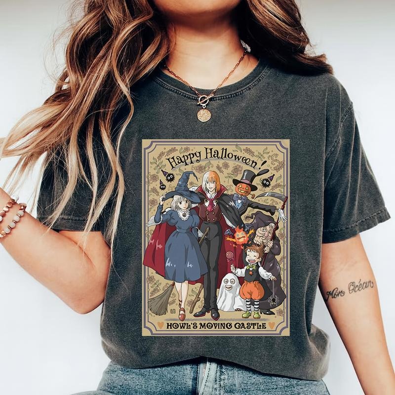 Funny Anime Halloween Comfort Color Tshirt, Howls Moving Castle, Howl And Sophie, Calcifer, Ghibli, Summerween Hoodie,...